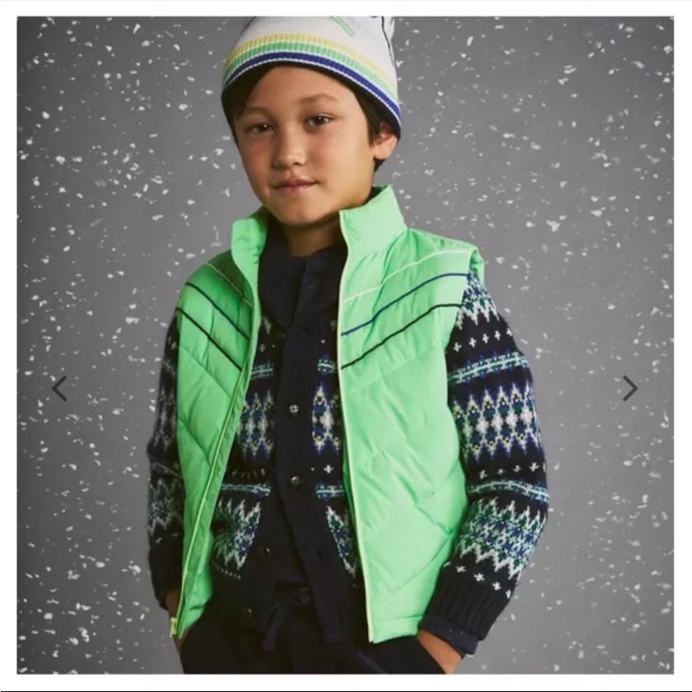 NWT-  Janie and Jack Green Puffer Jacket with Striped Detail (SIZE 7-8) - Picture 2 of 8